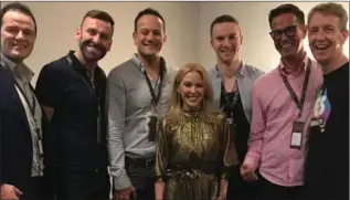  ??  ?? Taoiseach Leo Varadkar with Kylie Minogue at her reschedule­d Dublin gig in December.