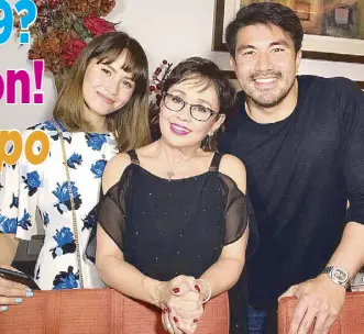  ??  ?? Batangas Rep. Vilma Santos with son Luis Manzano and Luis’s girlfriend Jessy Mendiola: When will, Luis give his mom an apo?