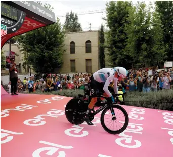  ?? (Reuters) ?? TEAM SKY rider Chris Froome of Britain starts the 101st Giro d’Italia cycling race in Jerusalem on May 4.