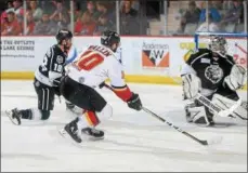  ?? PHOTO BY ANDY CAMP ?? Thunder forward Terrence Wallin scored the game-winning goal against Florida in overtime of Game 2 of the Eastern Conference Finals on Saturday. Game 3 is 7 p.m. Wednesday in Glens Falls.