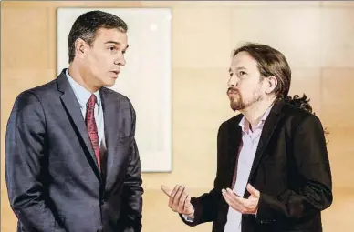  ?? RICARDO RUBIO / EP ?? Sánchez e Iglesias durante su último encuentro el pasado día 9 de julio