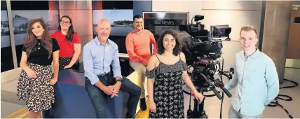  ??  ?? Medium Employer of the Year 2019 – ITV Cymru Wales’s head of news and programmes, Phil Henfrey, with apprentice­s Zahra Errami, Mollie Latham, Safyan Iqbal and Eugenia Taylor