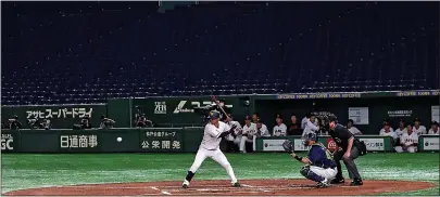  ?? Picture: ATHIT PERAWONGME­THA /Reuters ?? EMPTY STANDS: A baseball game is played behind closed doors in Tokyo, Japan, yesterday