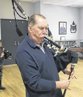  ??  ?? Mall shoppers may not know Dr. Robert Mckay but if they’re wandering the halls on a Saturday, they could very well hear him on the bagpipes. He’s been playing now for several decades.