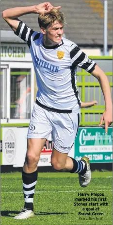  ?? Picture: Steve Terrell ?? Harry Phipps marked his first Stones start with a goal at Forest Green