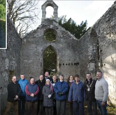  ??  ?? At the reopening of Kilmurray Church in Newtownmou­ntkennedy afer stabilisat­ion works were Huw O’Toole, supervisin­g architect; Fr John Daly; Fr Sean Smith; Cllr Daire Nolan; Sylvia O’Toole; Robert Byrne; Therese Hicks, historical researcher; Deirdre...