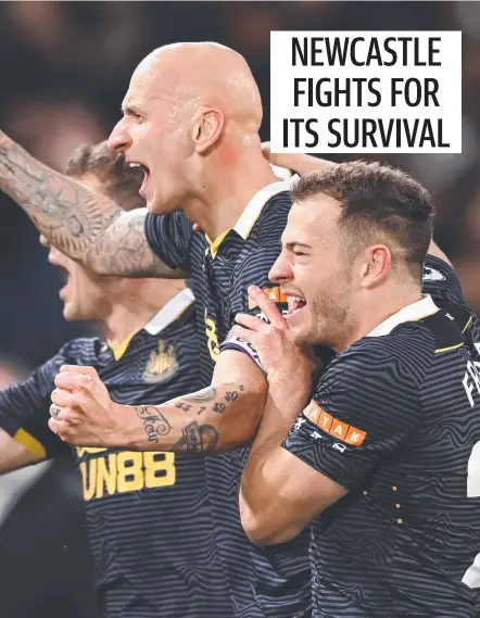  ?? ?? Newcastle’s Jonjo Shelvey celebrates his goal against Leeds United. Picture by Stu Forster/Getty Images