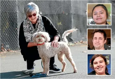  ?? SCOTT HAMMOND/STUFF ?? Lorraine Carryer with spoodle Fergus. Inset, top to bottom: Nune Sasithon, Max Rainey and Jess Neal.