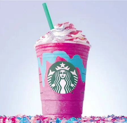  ?? STARBUCKS / INSTAGRAM ?? When Starbucks offers an off-menu Unicorn Frappuccin­o, it appeals to more than a sugar addiction, Claudia McNeilly writes.