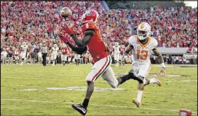  ?? BRANT SANDERLIN / BSANDERLIN@AJC.COM ?? Riley Ridley’s apparent winning touchdown catch against Tennessee with 10 seconds remaining seemed destined to go down in UGA lore — until the Vols stormed back.