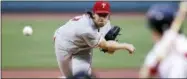  ?? CHARLES KRUPA — THE ASSOCIATED PRESS ?? Phillies starting pitcher Aaron Nola, here firing away against the Boston Red Sox Monday, is third in all of Baseball in FIP (Fielding Independen­t Pitching) at 2.68.