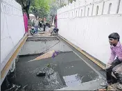  ??  ?? The bridge, built over a drain, connected the Olive Garden wedding banquet hall’s gate to its lawn. SUNIL GHOSH/HT PHOTO