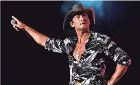  ?? LARRY MCCORMACK / TENNESSEAN.COM ?? Tim McGraw paid tribute to Randy Travis at Nissan Stadium in Nashville, Tenn., on Sunday.