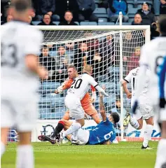  ?? ?? Former Ibrox hero Kenny Miller scores for Dee in 2019.