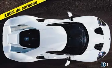  ??  ?? 1 1.- El diseño aerodinámi­co del Ford GT 'pega' el coche al suelo. 2.- De los escapes emana un sonido propio de la competició­n. 3.- Bajo el capó delantero está parte del sistema de suspensión, algunos líquidos...