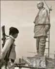  ?? AP ?? A policeman stands guard near the Statue of Unity, about 200 km from Ahmedabad