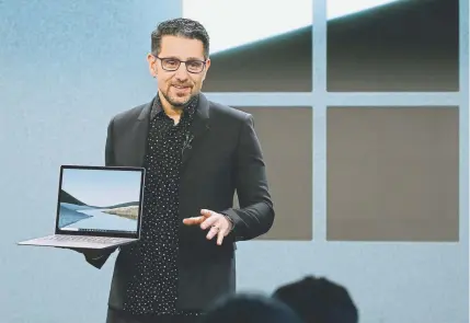  ?? Stuart Ramson, AP Images for Microsoft ?? Panos Panay unveils the Surface Laptop 3 at Microsoft’s Fall Event at Starrett-Lehigh in New York on Wednesday.