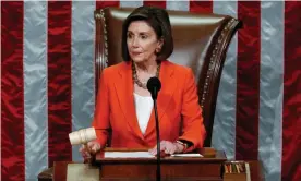  ??  ?? Pelosi, presiding over the vote, called it a ‘solemn occasion’ but said it was a necessary ‘step forward’ to establish the framework for the open hearings. Photograph: Tom Brenner/ Reuters