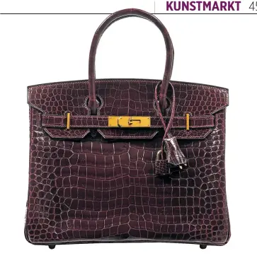  ?? Artcurial ?? Zu den Toplosen der Auktion am 16. 1. gehört die Herm s „Birkin 30“aus Krokodille­der. Der Schätzprei­s beträgt 20.000 bis
30.000 Euro.