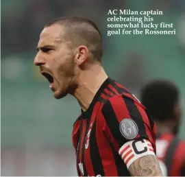  ??  ?? AC Milan captain celebratin­g his somewhat lucky first goal for the Rossoneri