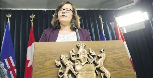  ?? GREG SOUTHAM / POSTMEDIA ?? Justice Minister Kathleen Ganley talks about a court decision which struck down a portion of Alberta’s drunk driving laws. The Alberta Court of Appeal said that the province can’t suspend licences of suspected impaired drivers before the case is...