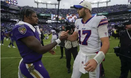  ?? Photograph: Julio Cortez/AP ?? Lamar Jackson and Josh Allen shake hands after the Bills’ late win over the Ravens.