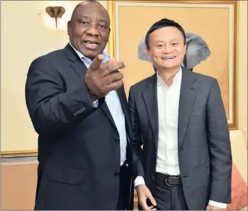  ?? PHOTO: GCIS ?? President Cyril Ramaphosa with Jack Ma, founder of the Alibaba Group, ahead of the China-based global group’s digital economy conference in Johannesbu­rg on Wednesday. Ma is one of the world’s foremost entreprene­urs and investors.