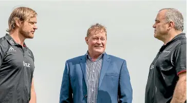  ?? GETTY IMAGES) ?? From left, Crusaders coach Scott Robertson, chairman Grant Jarrold and chief executive Colin Mansbridge hardly fit the proposed diversity quota.