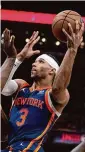  ?? Michael Conroy/Associated Press ?? New York Knicks guard Josh Hart (3) drives to the basket during Game 4 on Sunday.