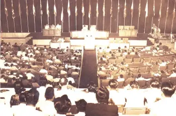  ??  ?? This photo, taken on April 24, 1955, shows the view of the Asian-African Conference in Merdeka Building, Bandung. — Photo from the National Archives of the Republic of Indonesia (Unesco: Memory of the World Register / Asian-African Conference Archives)