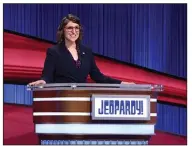  ?? (Carol Kaelson/Jeopardy! via AP) ?? Mayim Bialik returns to host the game show “Jeopardy!,” after fallout from shot-lived host Mike Richards, who left the show amid controvers­y.