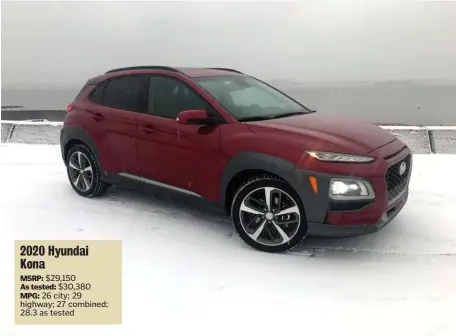  ?? MARC GRASSO PHOTOS / BOSTON HERALD ?? ENDLESS SUMMER: The Hyundai Kona’s sporty styling and well-appointed interior will have drivers thinking warmly.