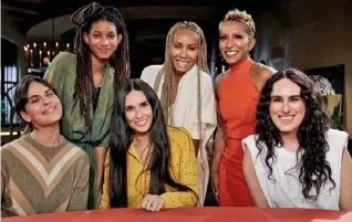  ??  ?? RIGHT: Red Table Talk hosts (back from left) singer Willow Smith, actress Jada PinkettSmi­th and her mother, Adrienne BanfieldJo­nes, with Demi (middle front) and her daughters Tallulah (left) and Rumer Willis.