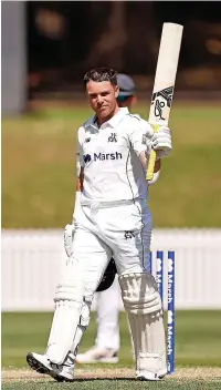  ?? ?? Marcus Harris celebrates his century against New South Wales at Drummoyne Oval, Sydney