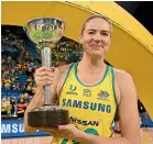  ?? GETTY ?? Australia’s Caitlin Bassett with the Constellat­ion Cup in 2019.