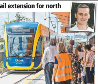  ?? Picture: JERAD WILLIAMS ?? Crowds wait as a light rail tram enters the station at Helensvale – new figures have shown how popular the service is. Inset: Bonney MP Sam O’Connor.