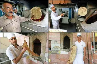  ??  ?? This combinatio­n of pictures show (top) bakers Amir Jafari, 58, and Mohammad Mirzakhani, 41, making Taftoon bread; and (bottom) bakers Mohammad, 30, and Ali, 21, making Sangak bread; at separate bakeries in Iran’s capital Tehran.