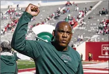  ?? DARRON CUMMINGS / AP ?? Michigan
State coach and Cleveland native Mel Tucker has led the undefeated No. 9 Spartans (7-0) to their highest ranking since 2016. He is the unanimous choice as the Big Ten coach of the first half of the season.