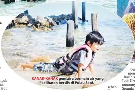  ??  ?? KANAK-KANAK gembira bermain air yang kelihatan bersih di Pulau Sapi.