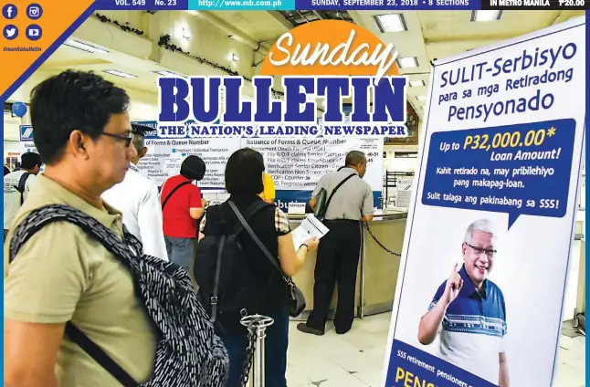  ?? (Kevin Tristan Espiritu) ?? DO NOT DELAY, PLAN YOUR RETIREMENT EARLY -- While there are various insurance products being offered, most Filipinos employed in the private sector have only the Social Security System (SSS) on to rely on in the future. Photo shows an SSS lane for the elderly.