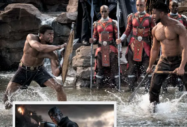  ??  ?? Above: T’challa (Chadwick Boseman) and Erik Killmonger (Michael B. Jordan) come to blows in the kingdom of Wakanda in Black Panther.