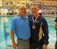  ?? COURTESY UPPER PERKIOMEN ATHLETICS ?? Upper Perkiomen’s Kyle Kovalenko, right, placed sixth in the 100 breaststro­ke Saturday at the PIAA Championsh­ips.