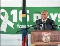  ?? PICTURE: ELMOND JIYANE, DOC ?? STAUNCH: President Jacob Zuma launches the 16 Days of Activism for No Violence Against Women and Children campaign in Reiger Park.