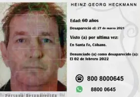  ?? OIJ ?? Heckmann, de 61 años, lleva casi dos años desapareci­do.