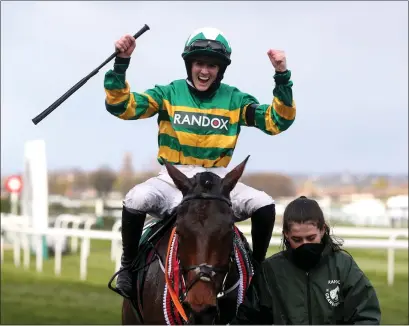  ??  ?? Rachael Blackmore celebrates after winning the Grand National on Minella Times