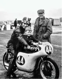  ??  ?? Above: Ivan on his KTT at a sprint in Birmingham in the early 1970s. He won and received a torque wrench for his efforts
Left: Ivan on an overhead cam 250 with his son Graham, who became an excellent racer – he eventually won the Manx GP