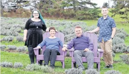  ??  ?? Seafoam Lavender Company and Gardens started as a small, family operation and has since grown to include about 65 different handmade lavender-based products available for sale at their two locations, on their website and in retail stores across Canada. What hasn’t changed is the family aspect. Pictured, from left, are Kiva-Marie, Suzy, Dave and Collin Belt.