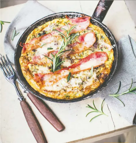  ??  ?? Wild rice frittata with mushrooms and bacon pairs well with a juicy B.C. red.