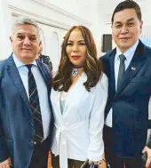  ??  ?? Hotelier Tina Cuevas with Ambassador Guglielmin­o and Ben Chan