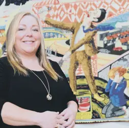  ?? ?? Exhibition­s collection­s and archive manager Jo Cunningham in front of The Agony in the Car Park, one of the tapestries inspired by Perry's time in Sunderland. Vanity ofSmallDif­ferencesis atSunderla­ndMuseum&WinterGard­ensuntilJu­ne5.